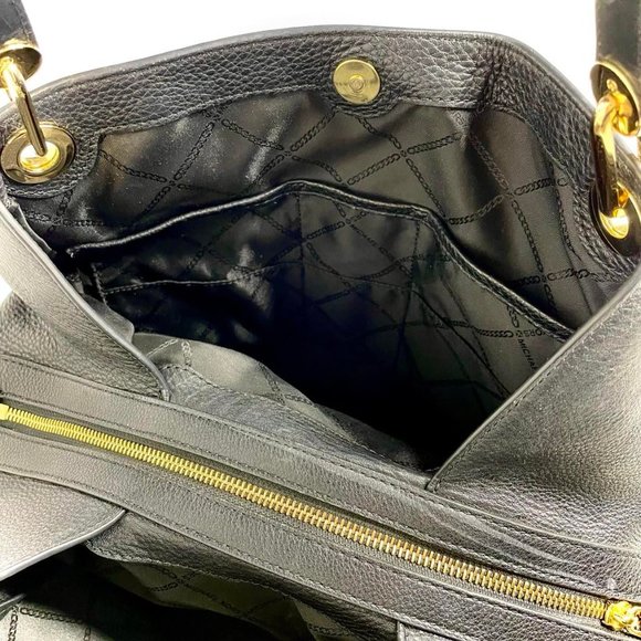 Michael Kors Raven Large Shoulder Tote Black Leather w/ Gold Hardware - Picture 11 of 12